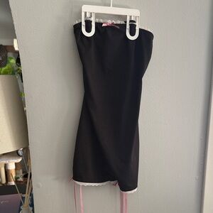SHEIN Black Strapless Romper with Pink Accents